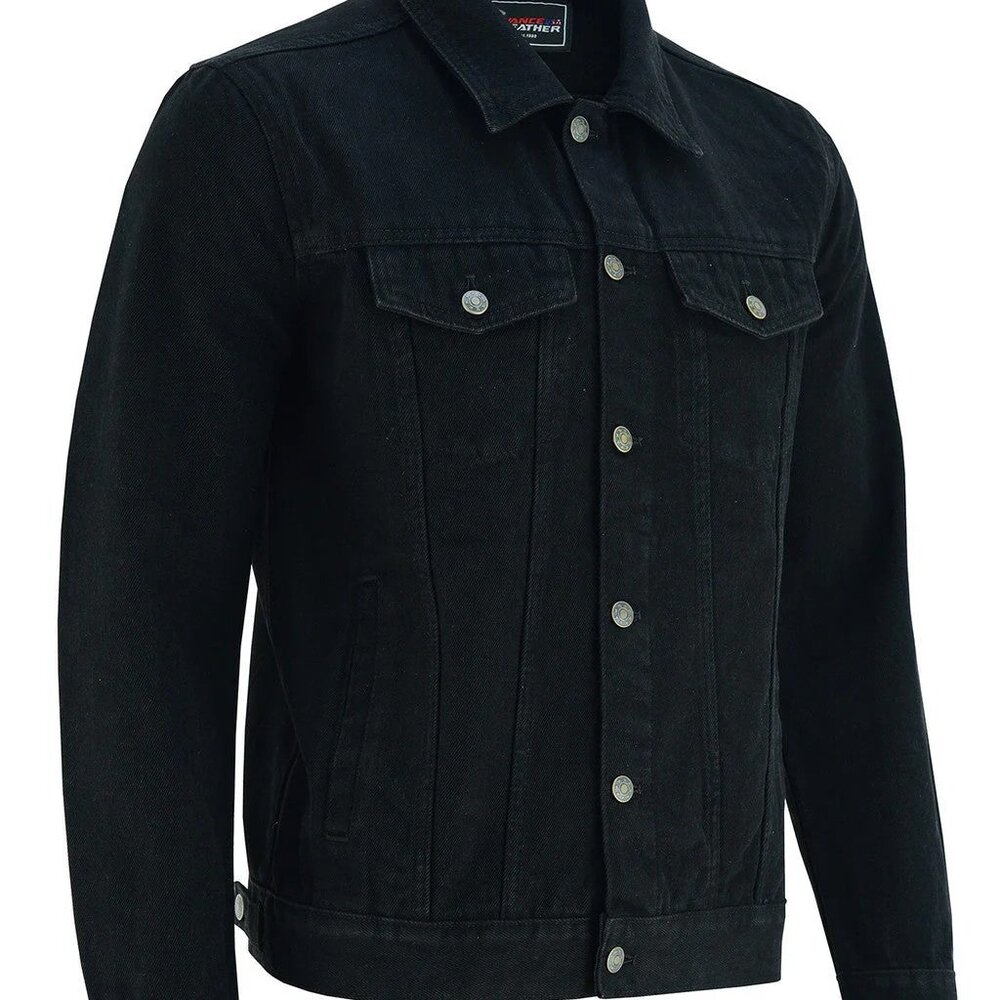 Men's Black ''Heavy Duty'' Denim Jacket Buttoned Front Full Sleeve